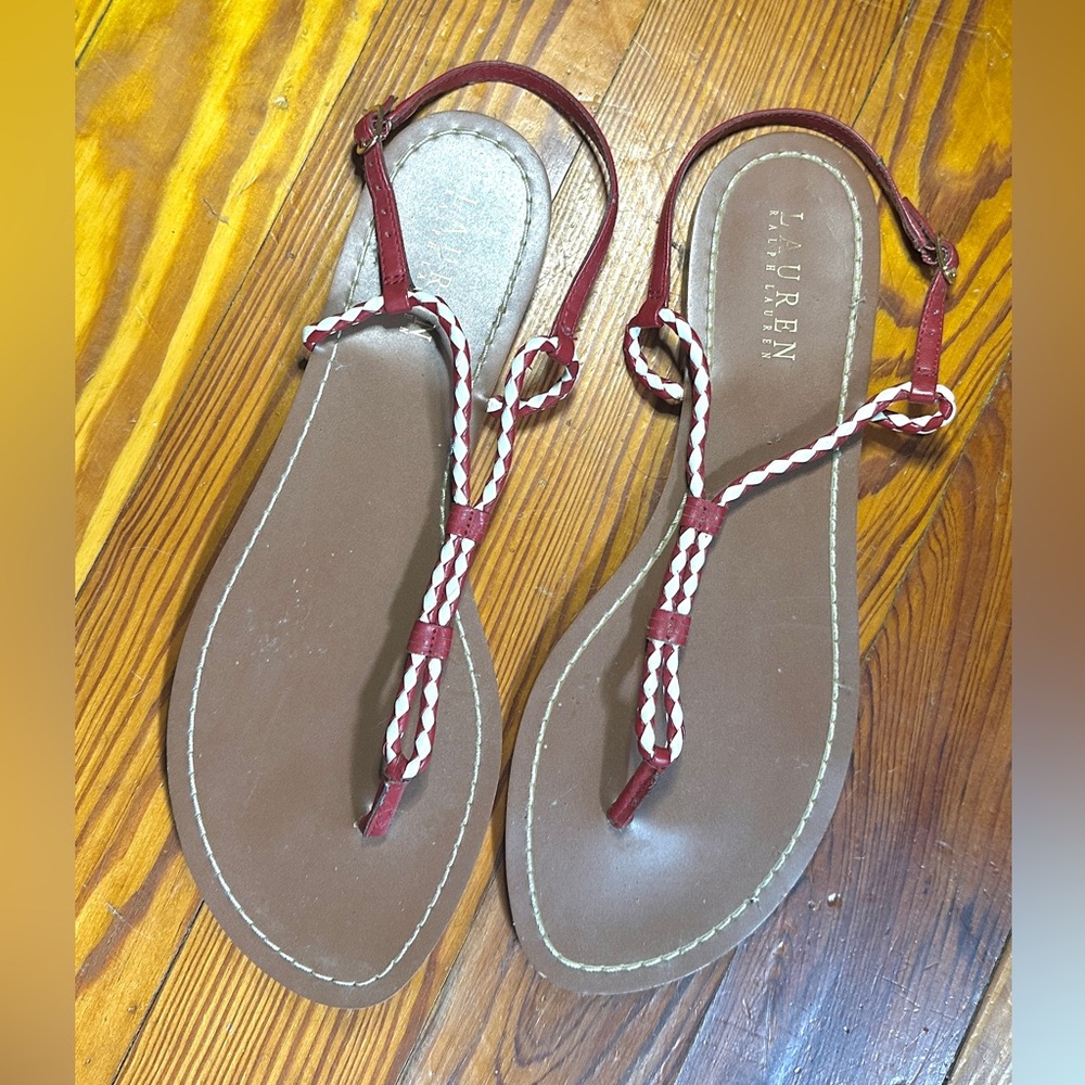 Lauren Ralph Lauren Red and White Braided Sandals